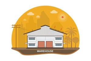 Warehouse with solar panels on the roof vector illustration