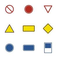 Blank red blue yellow road sign vector illustration. Empty traffic signs isolated on white background. Design blank signboard for your text