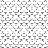 Abstract seamless fish scale pattern, outline of black and white tile roof. Design geometric texture for print. Linear style, vector illustration