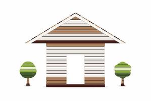 Wooden house with small tree on white background, vector illustration
