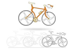 bicicletas de montaña naranja aisladas en fondo blanco, dibujo de contorno en blanco y negro de bicicleta, ilustración vectorial vector