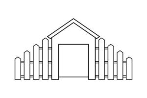 Abstract outline drawing, modern house with wooden fence vector illustration