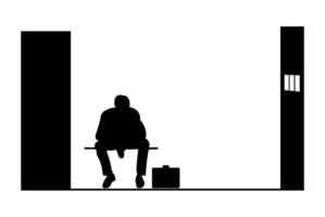 silueta negra de un hombre sentado en la cárcel, ilustración vectorial, ilustración vectorial vector