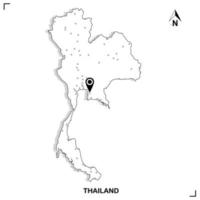 Thailand map outline graphic drawing with marking location on white background, vector illustration