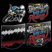 Set of rider illustration and Badge for Muslim Biker vector