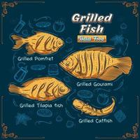 Grilled fish halal food post design vector