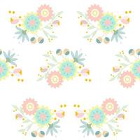 Brightly colored flowers and leaves. Seamless. Floral pattern. Herb. Hand drawn. Colorful botanical. Illustration. Seamless pattern vector. Colorful nature with flowers, leaves and plants.