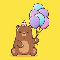 cute teddy bear holding balloon vector