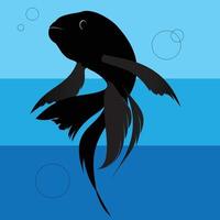 black shadow of Ornamental fish with twisted fins in black color 2 vector