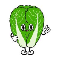 Cute angry sad Chinese cabbage character. Vector hand drawn traditional cartoon vintage, retro, kawaii character illustration icon. Isolated on white background. Angry cabbage character concept