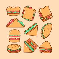 paquete de ilustración de doodle de sándwich vector