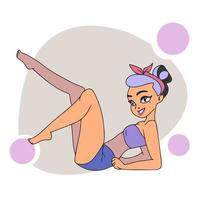 A girl with a slim figure on the beach, in a swimsuit, sunbathes vector