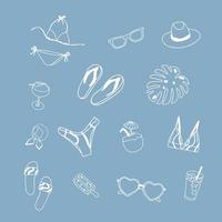 Summer set of accessories for the beach, contour drawing vector