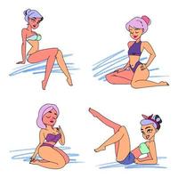 Set of girls with a slim figure on the beach vector