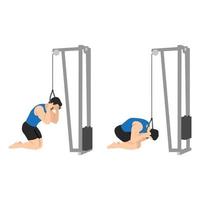 Man doing rope ab pulldown exercise. Flat vector illustration isolated on white background