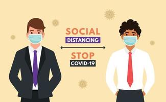 Social distancing example for greeting to avoid spreading corona virus. Flat design vector. vector