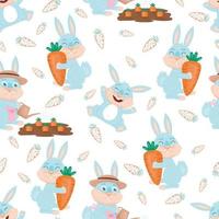 Seamless pattern with a cute blue bunny vector