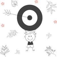 Traditional vector illustration of a child with a big smile, child character with target