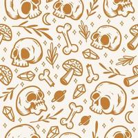 Hand drawn skull vector pattern seamless
