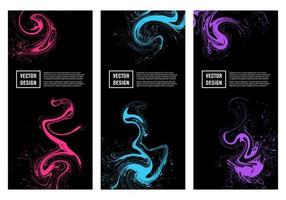 A set of black backgrounds with abstract colored paint splashes. Vector set of illustrations