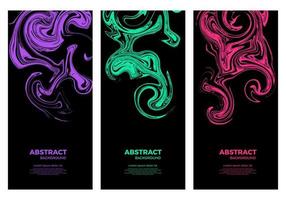 Black background with colored abstract melted liquid. vector set