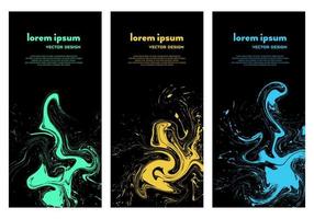 Black background with colored abstract ink splashes. Vector set illustrations