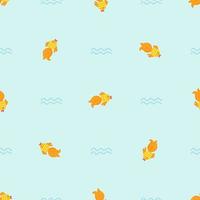 Goldfish in the sea, vector seamless pattern in flat style