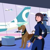 Airport Police Woman With Her Dog Concept vector