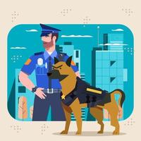 Police With His Dog Guard City Concept vector