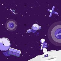 Astronauts And Satellites On Space Concept vector