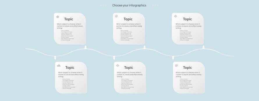 Steps or Options of infographic Process chart with blue and yellow pannels. Infographic template with 6 options or steps, business template for presentation Objects vector