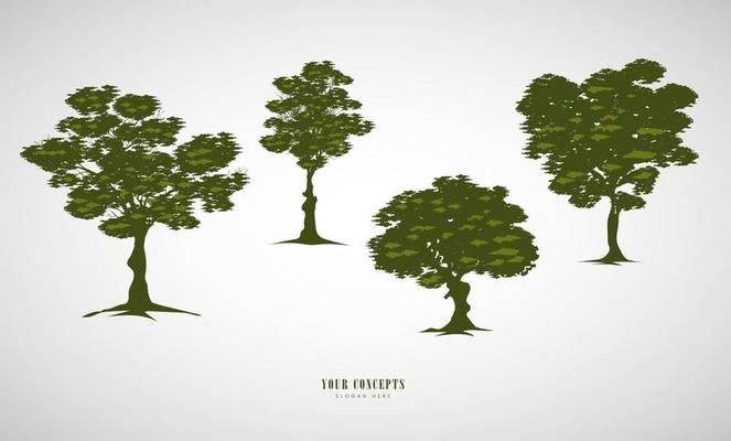 green tree silhouettes on white background