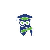 Owl vector logo design illustration with graduation hat.