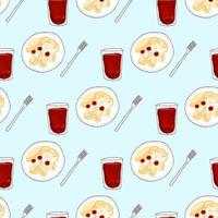 Seamless pattern with Illustration plate dessert vareniki with fruit compote. vector