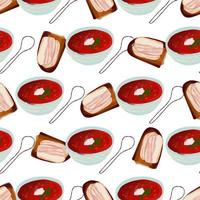 patrón sin costuras con plato de ilustración de la cocina ucraniana borsch. vector