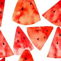 Seamless pattern with watercolor illustration watermelon slices on white background vector
