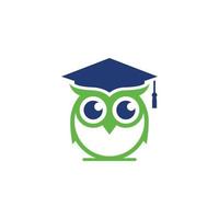 Owl vector logo design illustration with graduation hat.