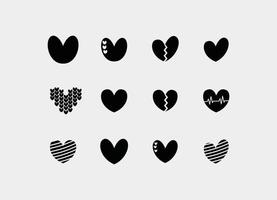 silhouette Heart icon set - silhouette cute love logo icon set sign isolated on white