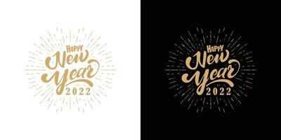 Happy 2022 New Year. Holiday Vector Illustration With Lettering Composition And Burst.