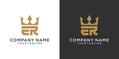 Initial letter ER or RE logo design with crown icon vector. vector