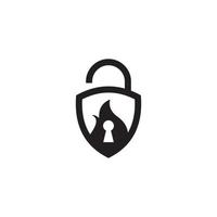 Padlock logo icon with fire graphic element. vector