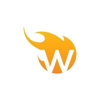 Initial W letter with fire logo Vector design.