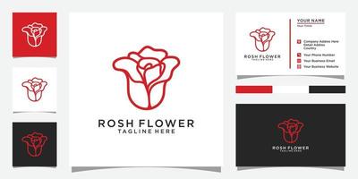 logotipo de lujo de línea mono de flor de rosas con diseño de tarjeta de visita vector
