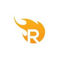 Initial R letter with fire logo Vector design.