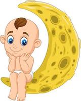 Cartoon baby boy sitting on the moon vector