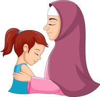 Happy muslim mother hugging her daughter vector