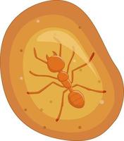 Illustration of ant in yellow amber fossil vector