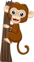 Cartoon baby monkey climbing tree branch vector