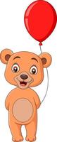 Cartoon little bear holding a red balloon vector