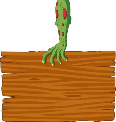 Cartoon zombie hand out of the ground holding blank sign